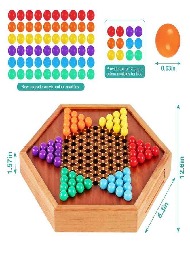 HOLYKING 12.6 Inchs Wooden Chinese Checkers with Drawer-Traditional Board Game with Set of 16mm 60+12 Colorful Acrylic Marbles, Classic Strategy Family Game for up to 6 Players - Image 2